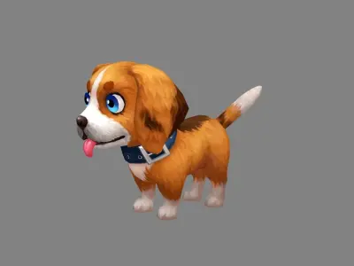 Cartoon beagle puppy - yellow dog Low-poly 3D model