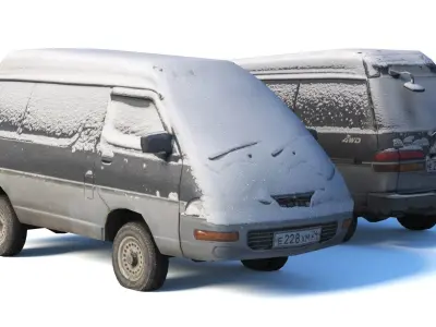 Old Toyota Town Ace under the snow Low-poly 3D model