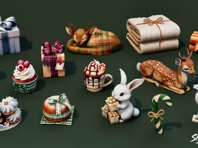 Winter Gift Pack Low-poly 3D model