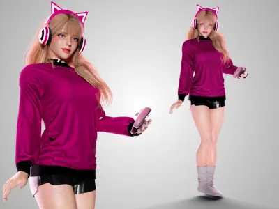 Gamer Girl - GameReady Low-poly 3D model