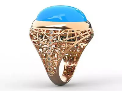 Oval cabachon gems ring fusion modern plastering german ring 3D print model