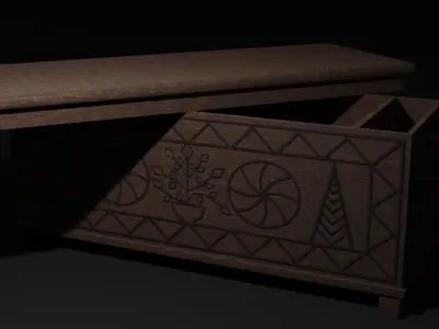 Chest wooden with carvings Low-poly 3D model
