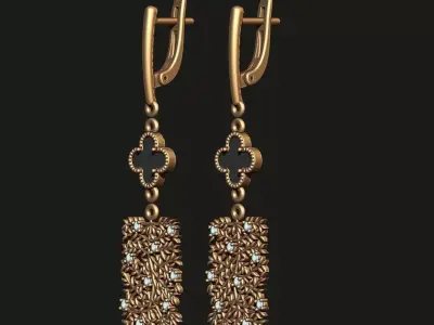 EARRINGS WITH CLOVER AND DIAMONDS  3D print model