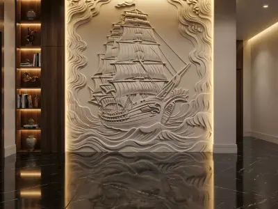 modern panel wall decor set wall relief mural CNC 145 3D model