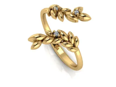 Leaf ring with diamonds 3D print model