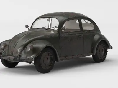 VW Style Beetle Bug  Old Rusty WW2 Wrecked Car Low-poly 3D model