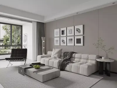 Modern living room dining room interior scenes 450 3D model