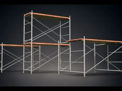 Scaffoldings set of scaffolding with three wooden benches 3D model