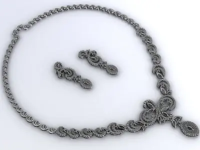 diamond necklace and earrings 3D print model