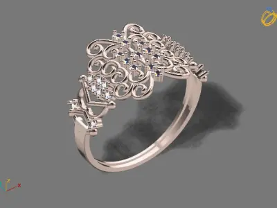 Womens Diamond Signet Ring Women Rings 3dmodels 3D print model 3D print model 18