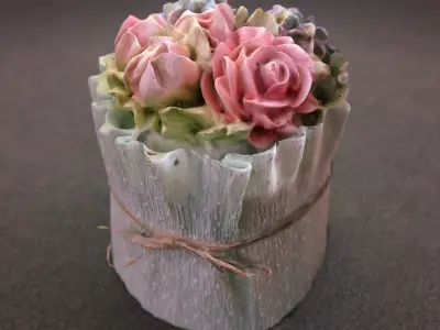 3D Photorealistic Easter Bread with Cream Flower Decoration 3D model