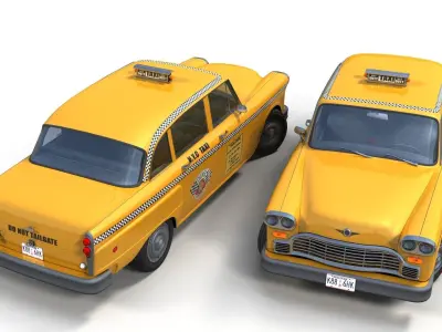 Taxi vintage yellow cab Low-poly 3D model