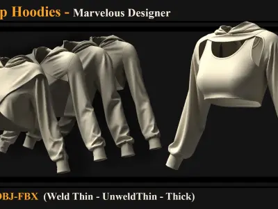 5 Women Cropped Hoodies 3D model