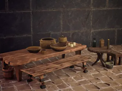 Stylized house utensils Low-poly 3D model