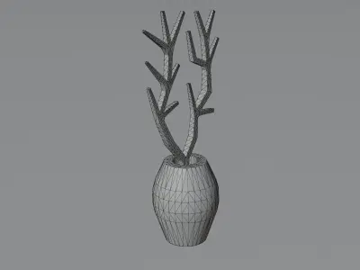 Vase Game Ready with branches Low-poly 3D model
