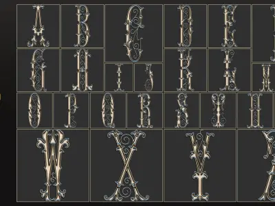 104 Ornamental alphabet 3D Model alpha and brush vol 17 Low-poly 3D model