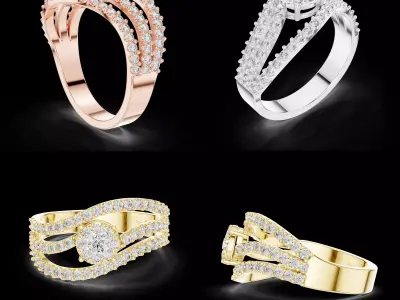 Luxury Diamond Double Row Split Shank Ring CAD Design 3D print model