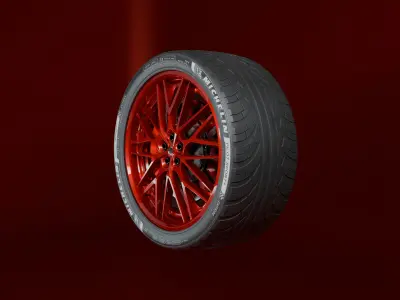 Red Car Wheel and Sport Tire  3D model