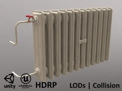 Old Radiator Cream - Unity - HDRP - UE4 Low-poly 3D model
