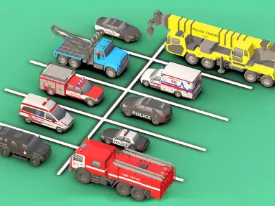 Emergency Vehicles Pack Low- Poly Low-poly 3D model