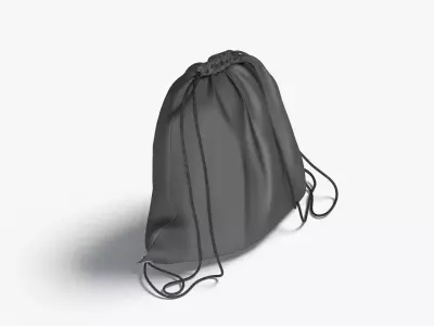 Black Drawstring Backpack - sport pouch with cord Low-poly 3D model