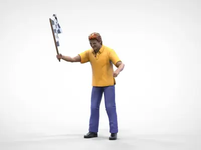Alex Zanardi race driver race director waving flag on header 3D print model