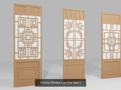 Chinese Window Low-Poly Set 1 3D Model Pack