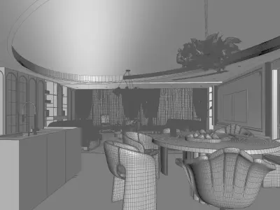 French-style living room and dining area 3D model