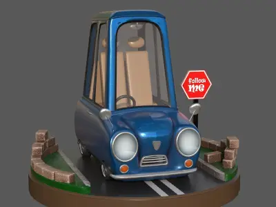  Car race Blue cartoon 3D model Low-poly 3D model