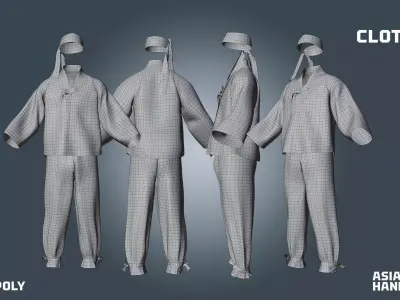asian hanbok - clothyfic outfit Low-poly 3D model