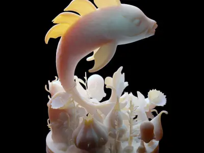 Elegant Koi Fish and Underwater Flora 3D print model