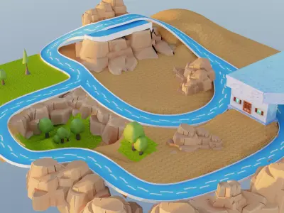 Low Poly Cartoon Race Track Low-poly 3D model