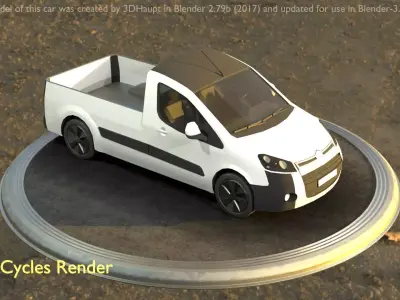 City Car 26 Utility Vehicles Van Pickup 1500 Type-D white  Low-poly 3D model