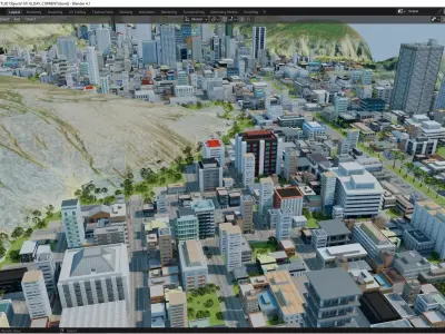 3x3 km Blender City Downtown Skyscraper Street 18 - DAY Low-poly 3D model