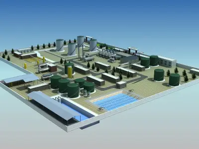 Wastewater Treatment Plant Low-poly 3D model