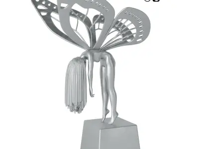 Butterfly Woman Sculpture with 4 PBR Materials 3D model