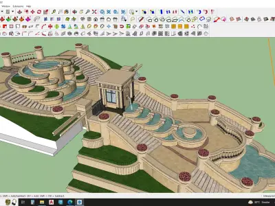 luxury fountain on stair 3d model 3D model