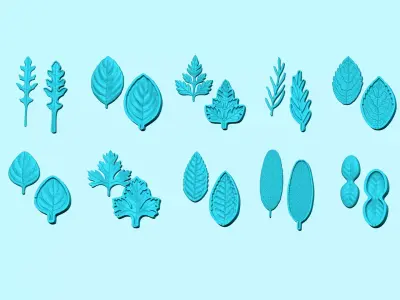 10 Culinary Herbs Leaf Molds - Artificial Molding Tools 3D Model Collection