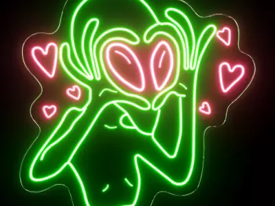 Alien In Love Neon Sign 3D model