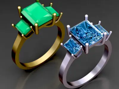 3 Emerald Cut Stone Engagement Ring 3D print model