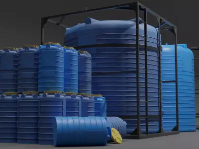  Two barrels and one metal frame for a large barrel Low-poly 3D model