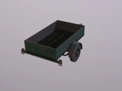Trailer wooden wagon with wheels Low-poly 3D model