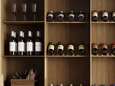 Wine cabinet with Wine Bar in a restaurant and home 13 3D model