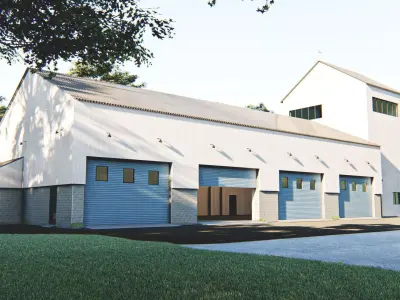 warehouse fire station with garage doors Low-poly 3D model