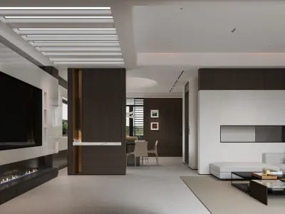 Modern Open Plan Living and Dining Room Interior 3D model