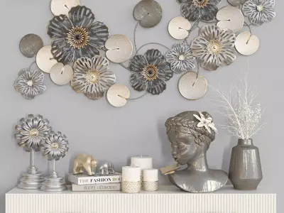 decorative set metal flower wall art Low-poly 3D model