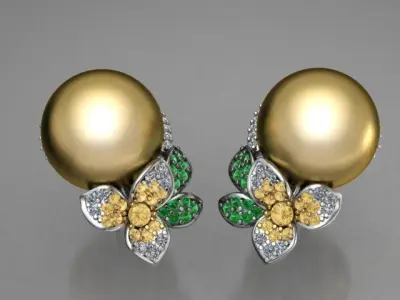 Flower and pearl  earrings 3D print model