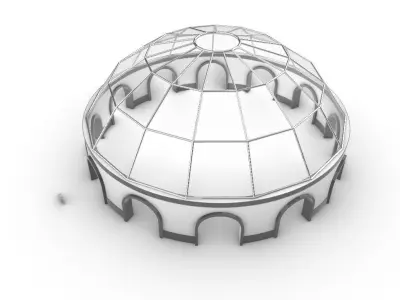 Dome Pavilion with Square Wireframe Structure and Panels 3D model