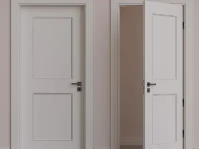 Interior Door 02 Variant 4 White Finish PBR Game Ready Low Poly Low-poly 3D model