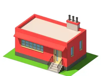 Building house with chimney Free low-poly 3D model